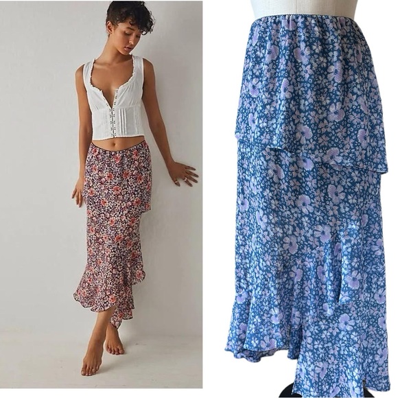 Free People Dresses & Skirts - NWOT FREE PEOPLE ROMANCE ME TIERED MAXI Midi SKIRT Blue Medium